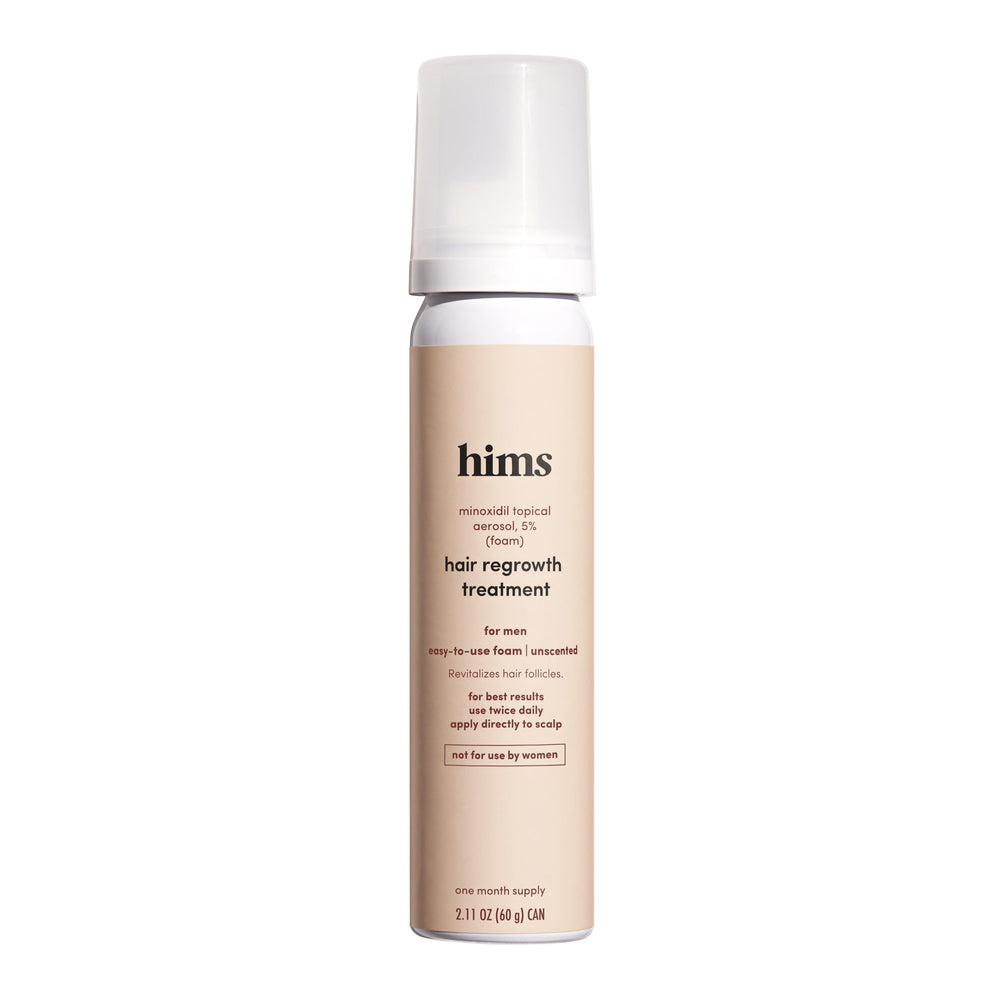 hims minoxidil 5% mousse : application sur cuir chevelu pour régénération potentielle