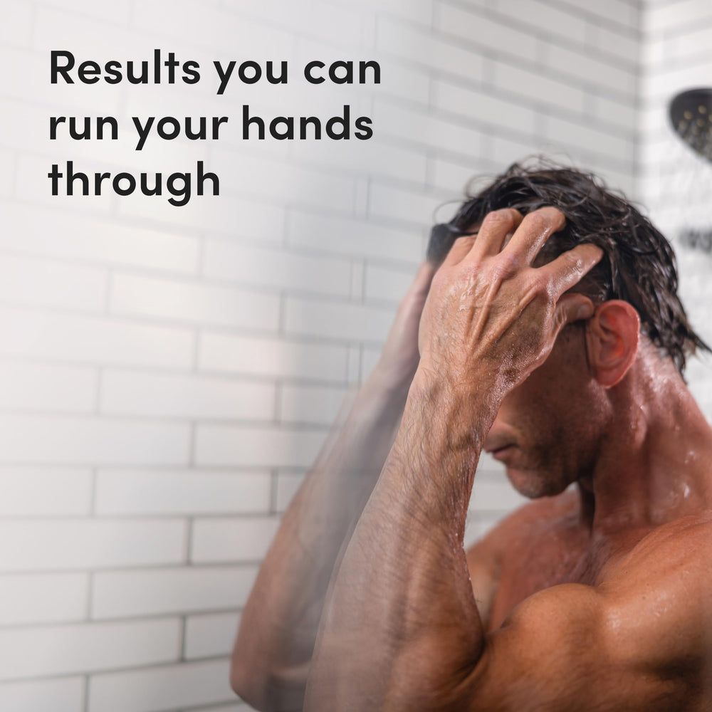 hims après-shampooing épaississant – application pratique sur cheveux.