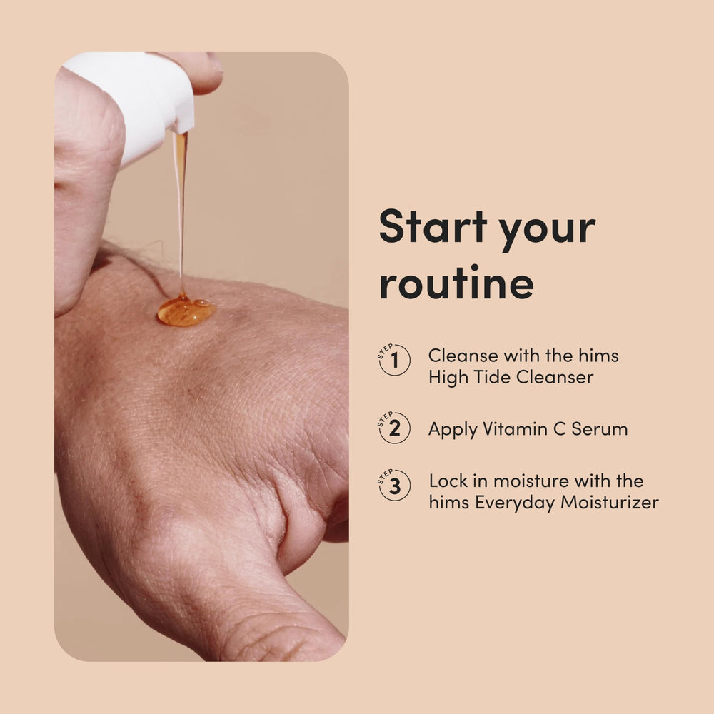 Sérum vitamine C hims, peau hydratée et eclat naturel grâce aux antioxydants.