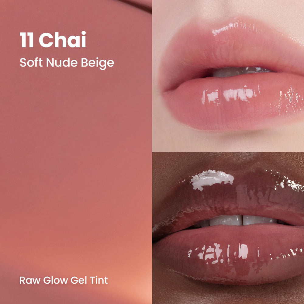 HINCE Raw Glow Lip Tint swatch showing buildable coverage from sheer to bold.