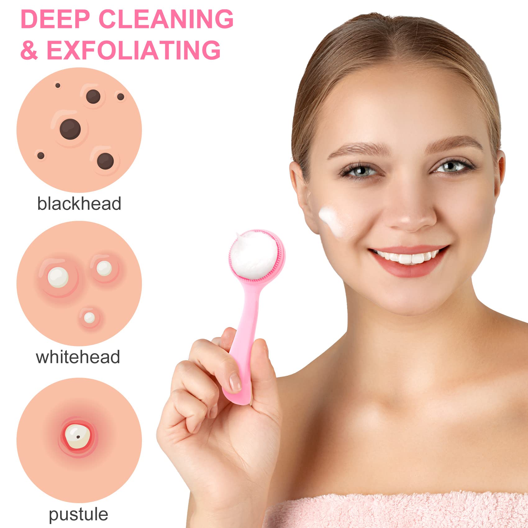 HINZIC brosse visage silicone, détail texture, stimulation douce.