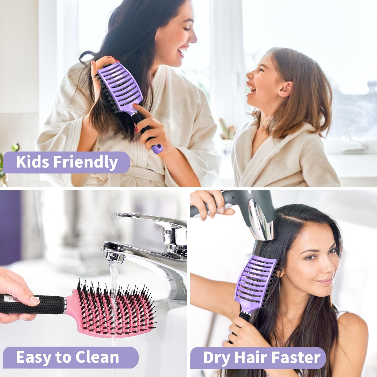 Brosse HIPPIH à poils de sanglier – design ergonomique et confortable.
