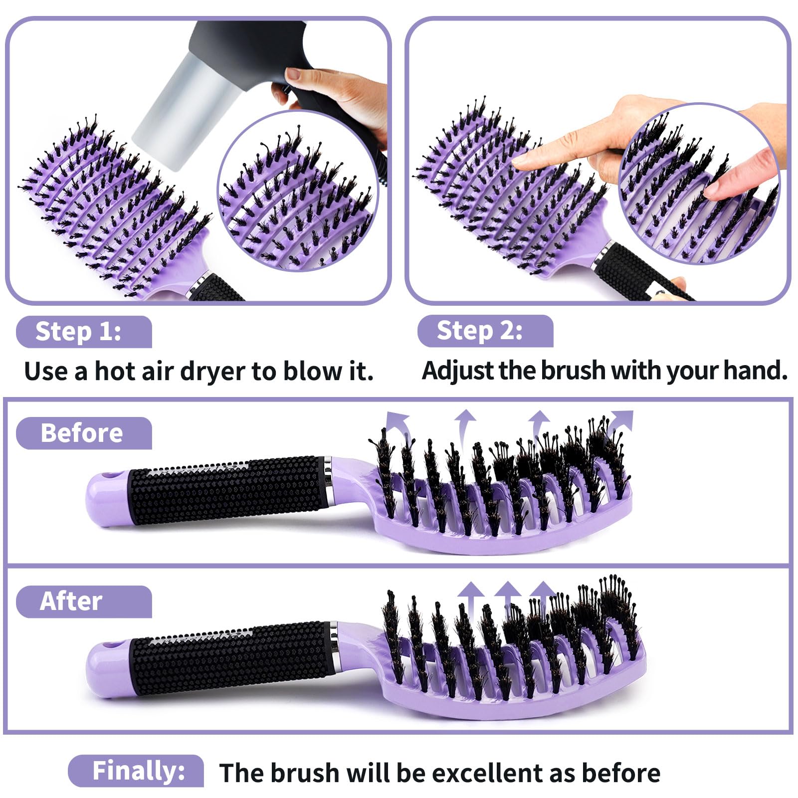 Brosse HIPPIH à poils de sanglier – set pratique et facile à ranger.