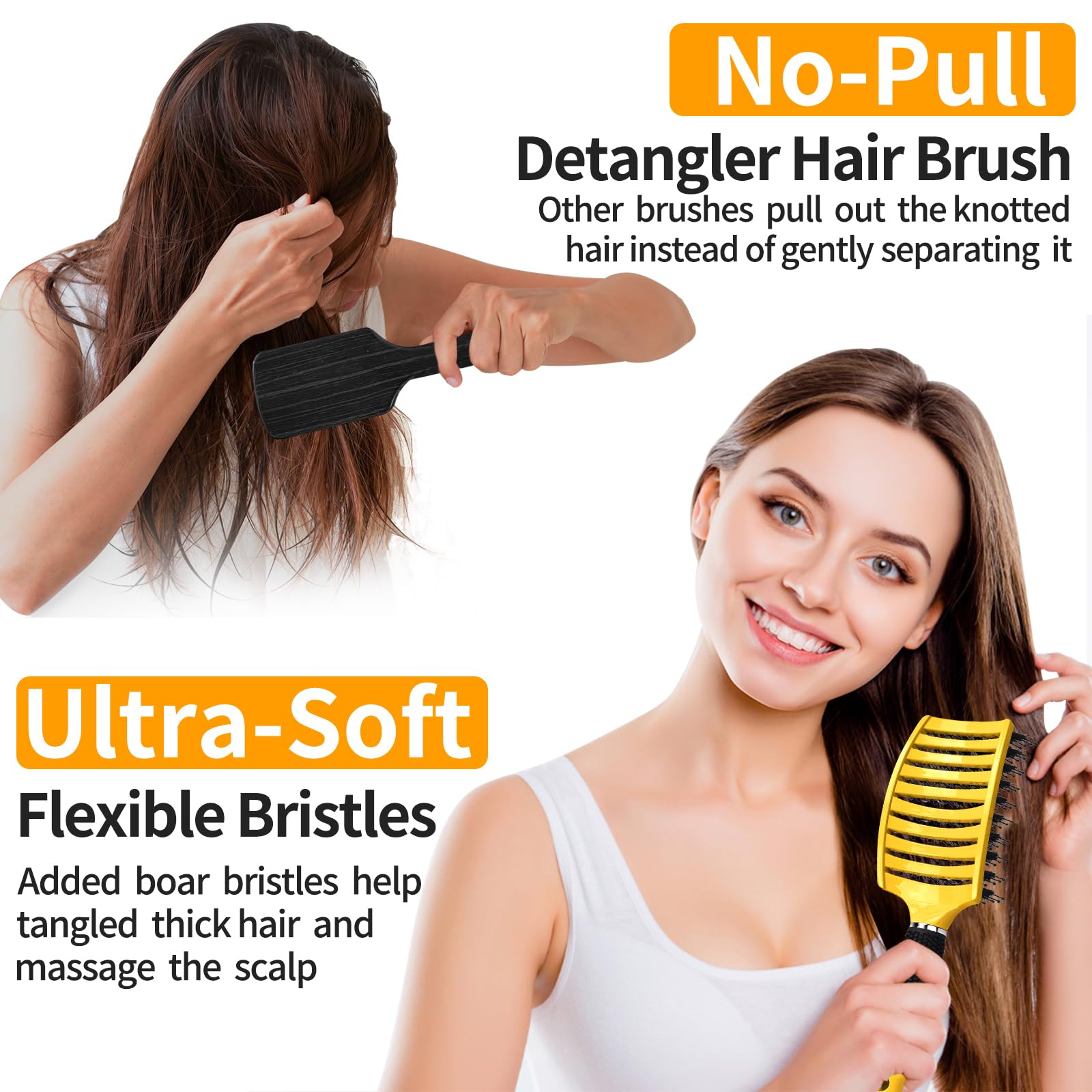 Brosse HIPPIH démêlante sur cheveux mouillés, démêlage en douceur sans cassures.