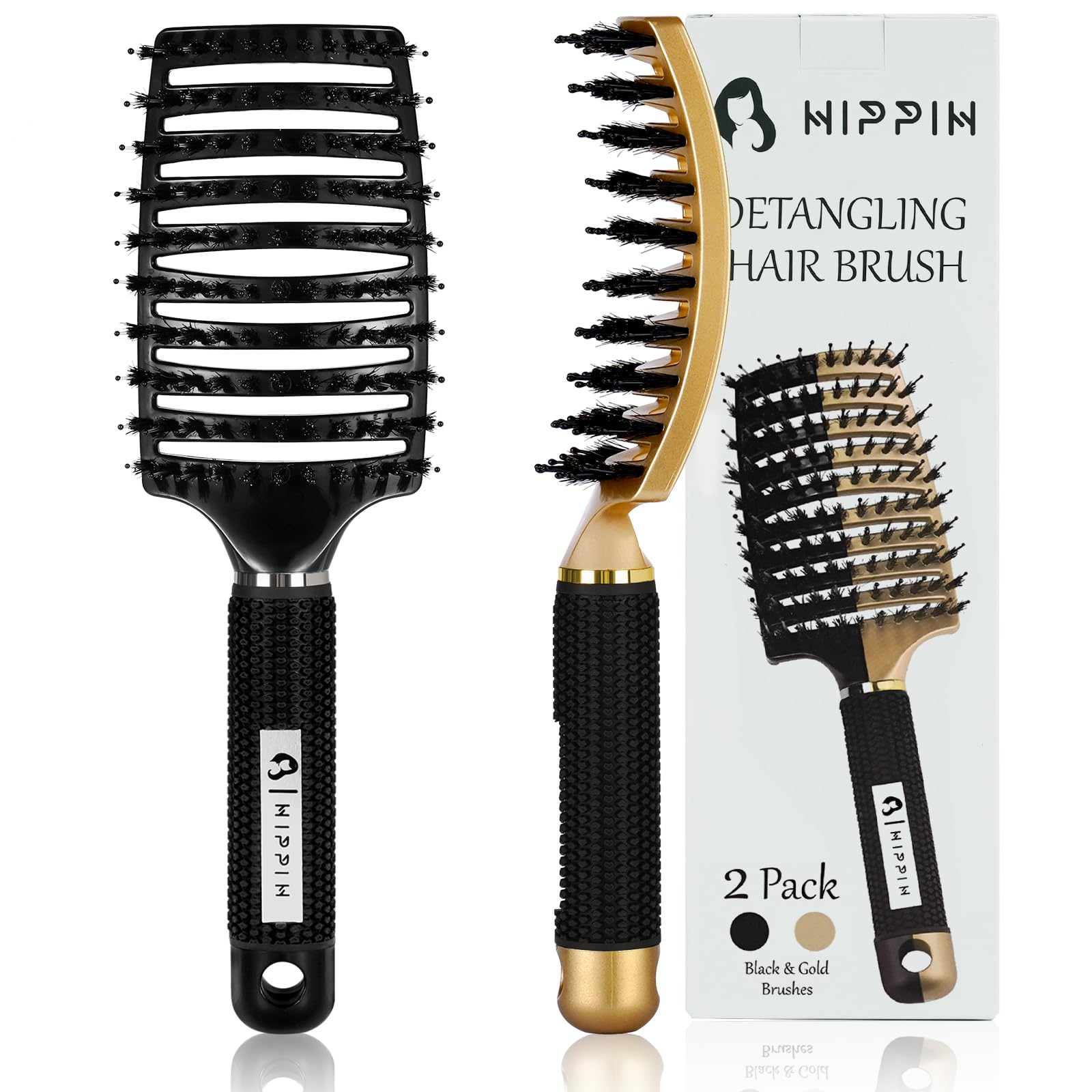 Brosse HIPPIH démêlante en poils de sanglier, démêlage efficace et finition lisse.