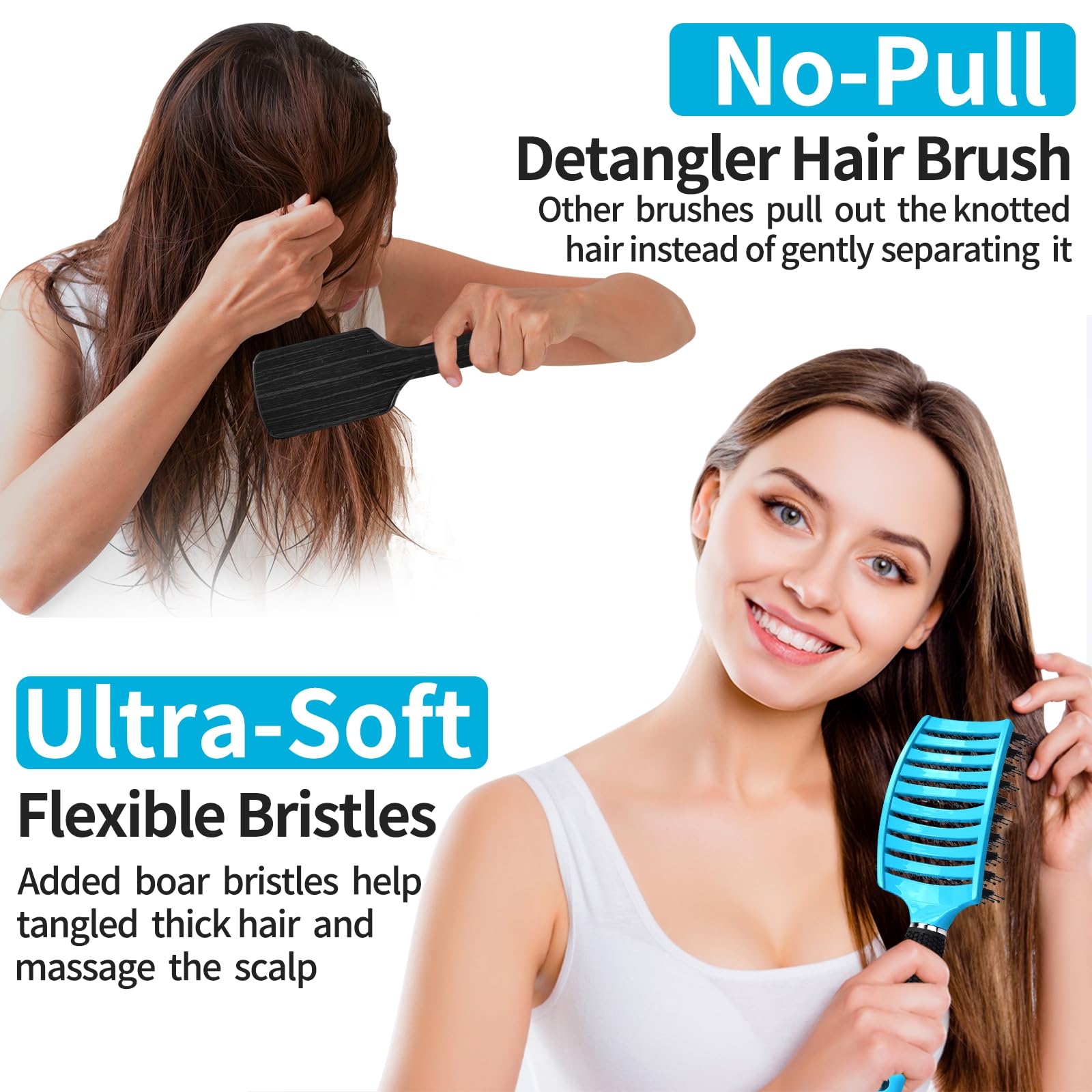 Brosse HIPPIH démêlant les cheveux secs sans tiraillement.