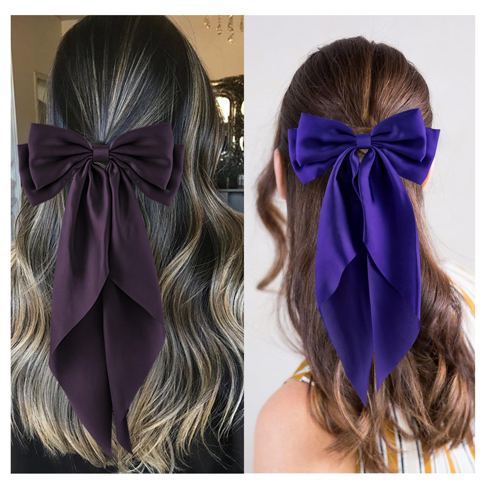 hisial broche cheveux noeud gros noir satin, effet chic
