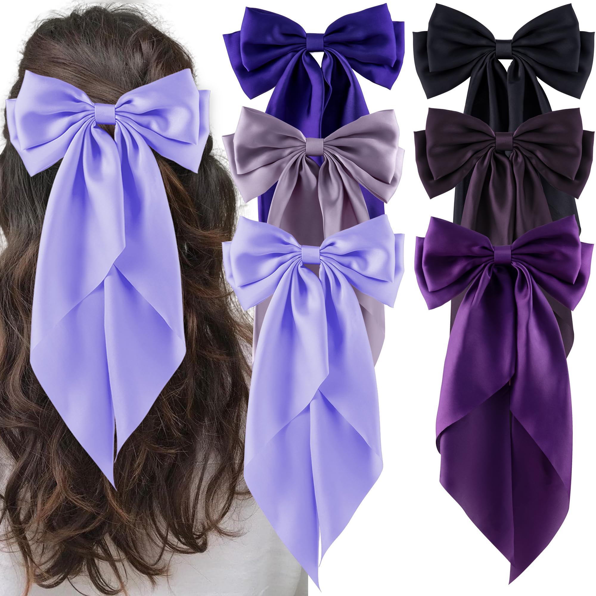 hisial broche cheveux noeud gros noir, look élégant toute la journée