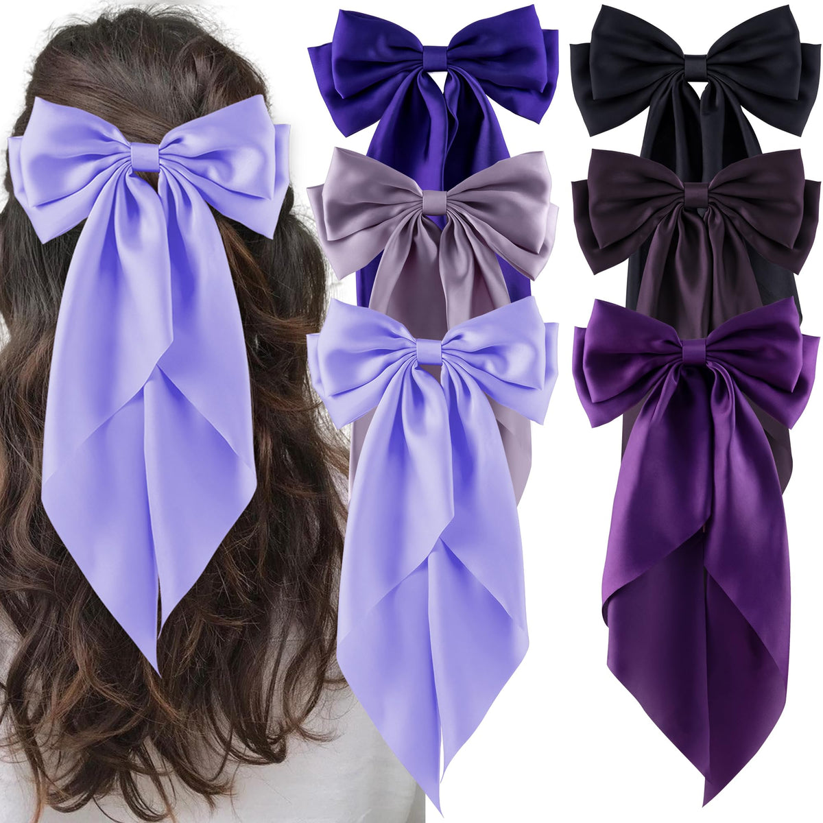 hisial broche cheveux noeud gros noir, look élégant toute la journée