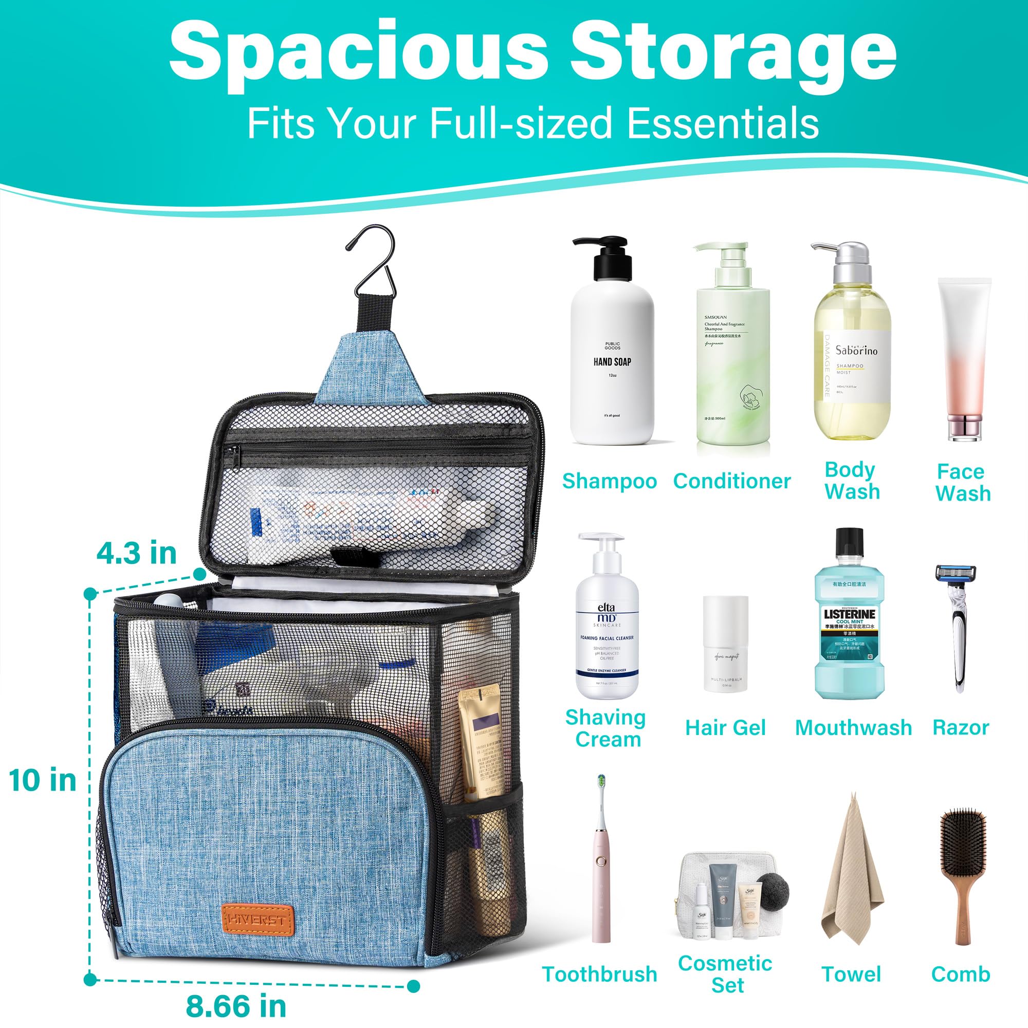 Hiverst sac toilette suspendu, attache murale pratique pour un accès rapide.
