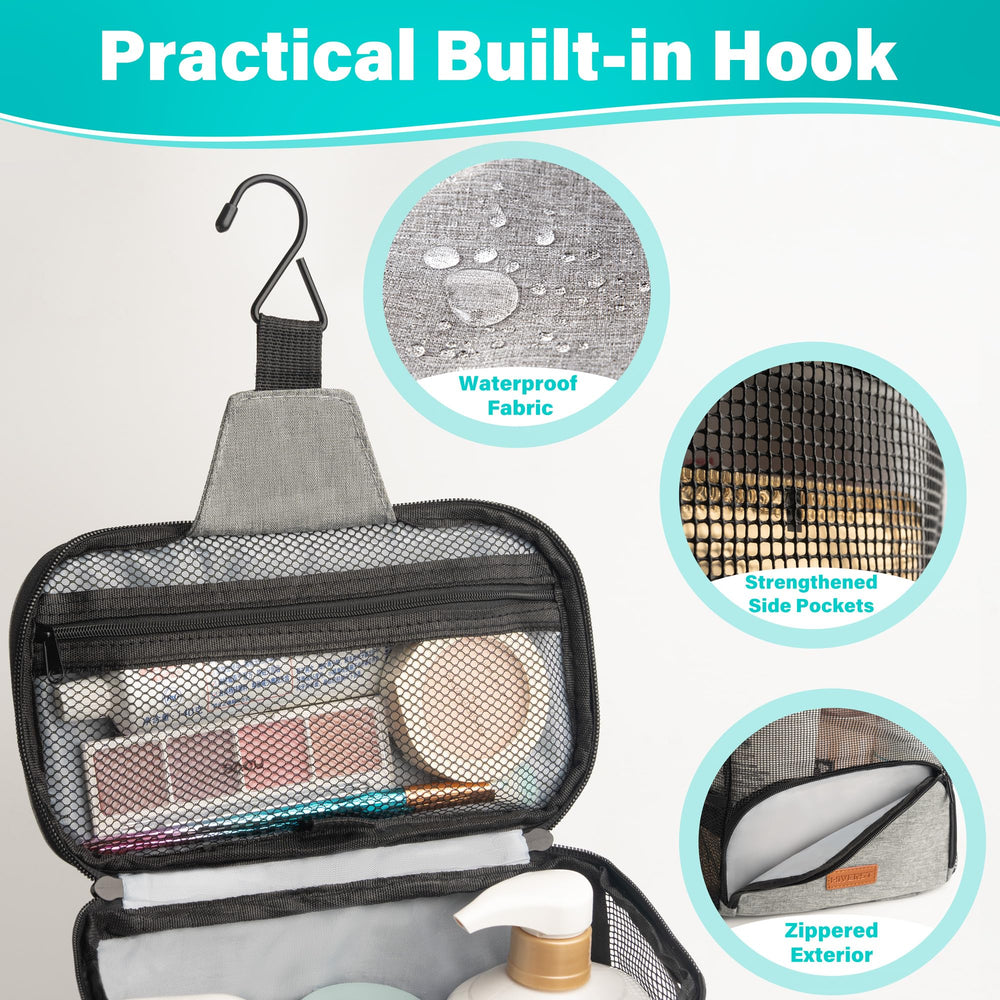 Hiverst sac toilette suspendu, zip et poches externes pour rangement sûr.