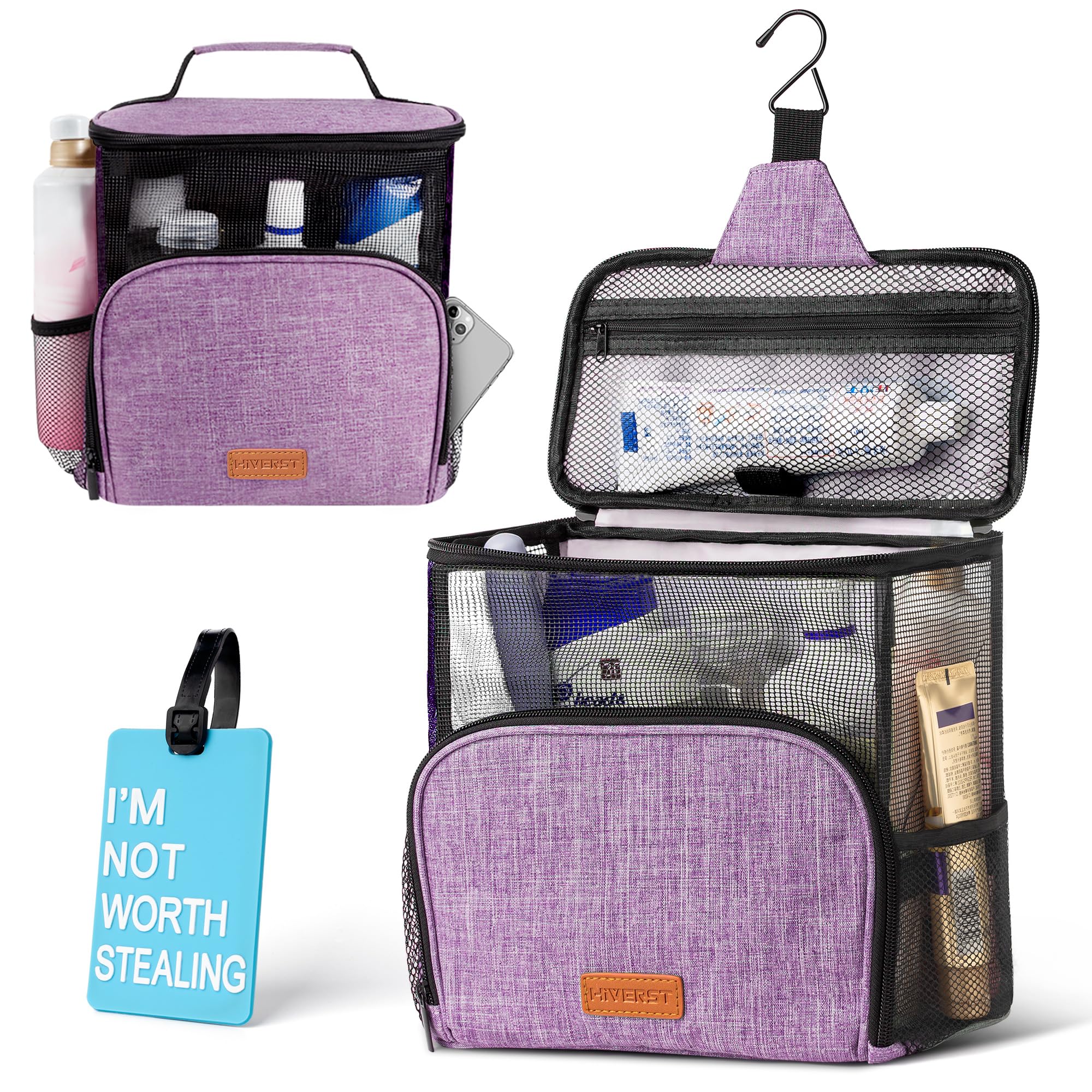 Hiverst sac toilette suspendu, maillage rapide, séchage efficace et accès facilité.