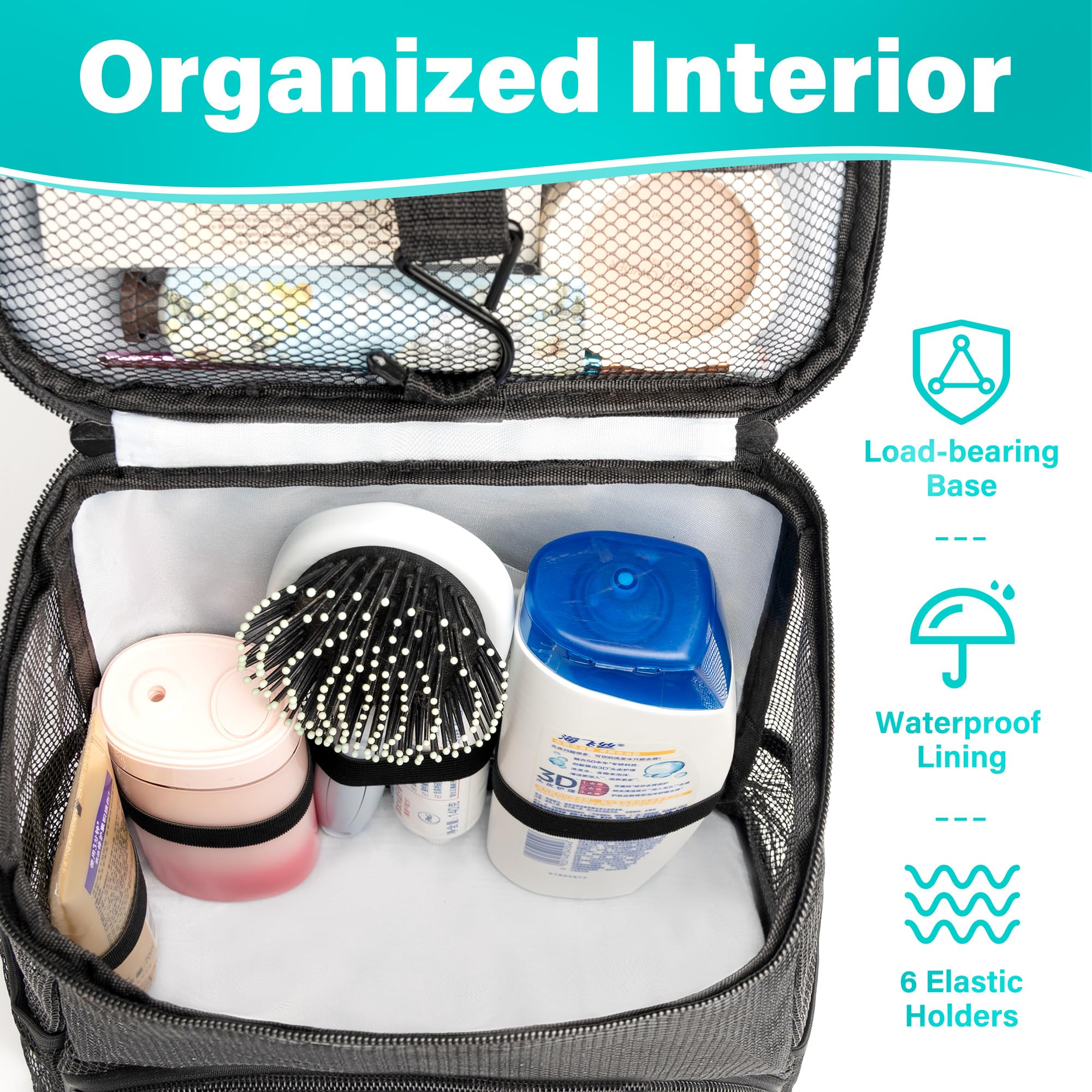 Hiverst sac toilette suspendu, tissu 600D robuste pour une utilisation fréquente.