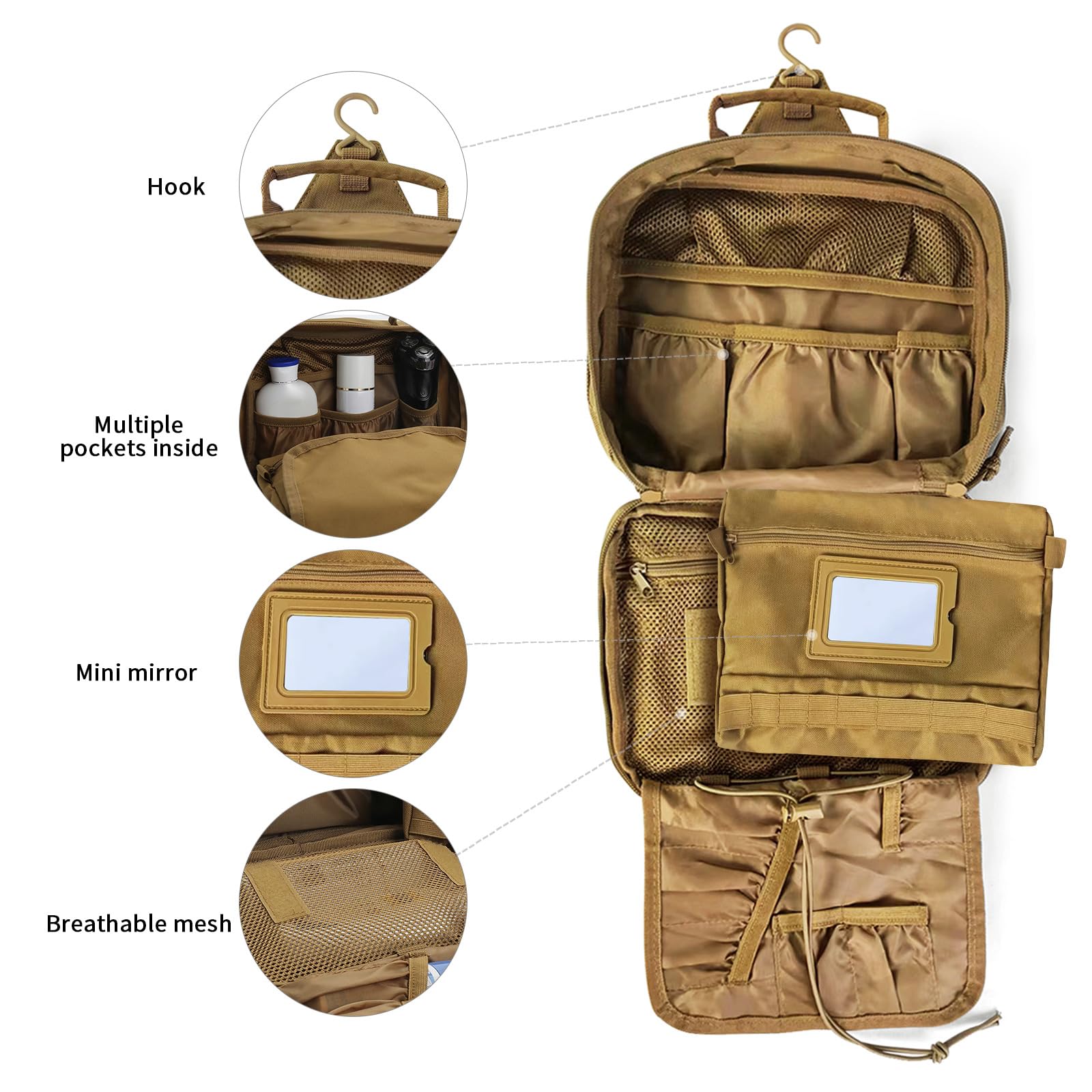 Trousse de toilette HJOKLS avec miroir détachable pour le rasage en déplacement.