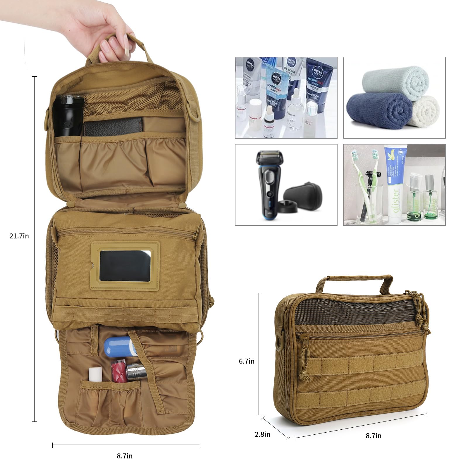 Trousse de toilette HJOKLS pliée pour un rangement compact et rapide.
