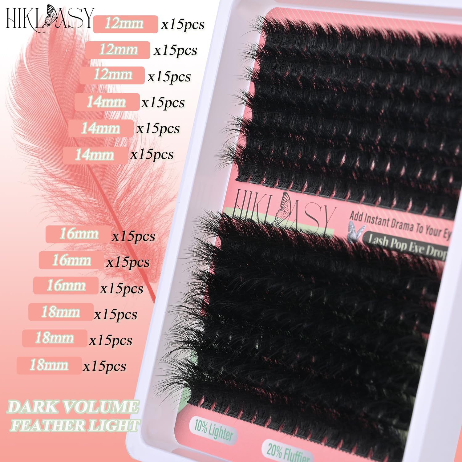 HK HIKLASY Clusters Cils longueurs 12-18mm pour un effet volumineux mais naturel.