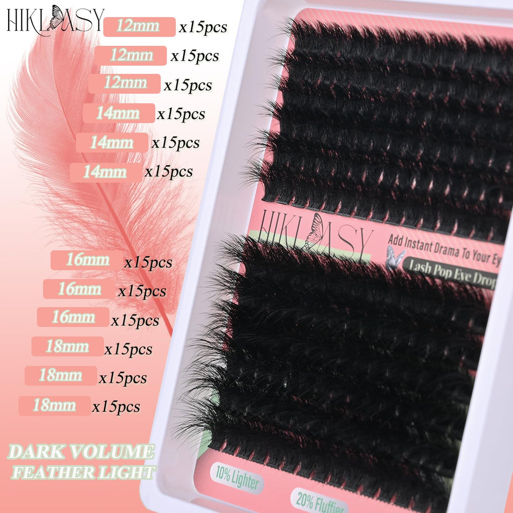 HK HIKLASY Clusters Cils longueurs 12-18mm pour un effet volumineux mais naturel.