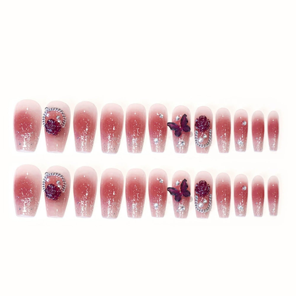 Ensemble d’ongles coffin Hkanlre rouges prêt à porter rapidement.