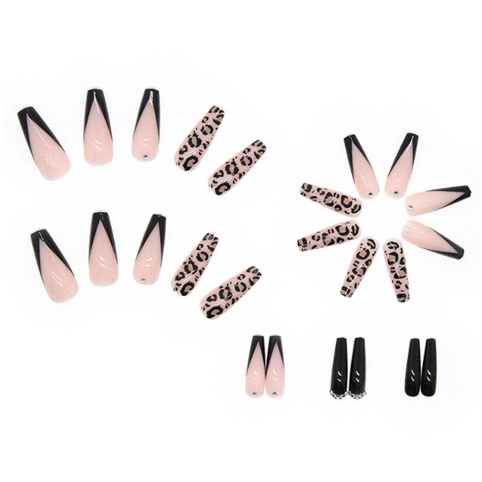 Ongles Hkanlre Léopard avec paillettes, look audacieux et chic.
