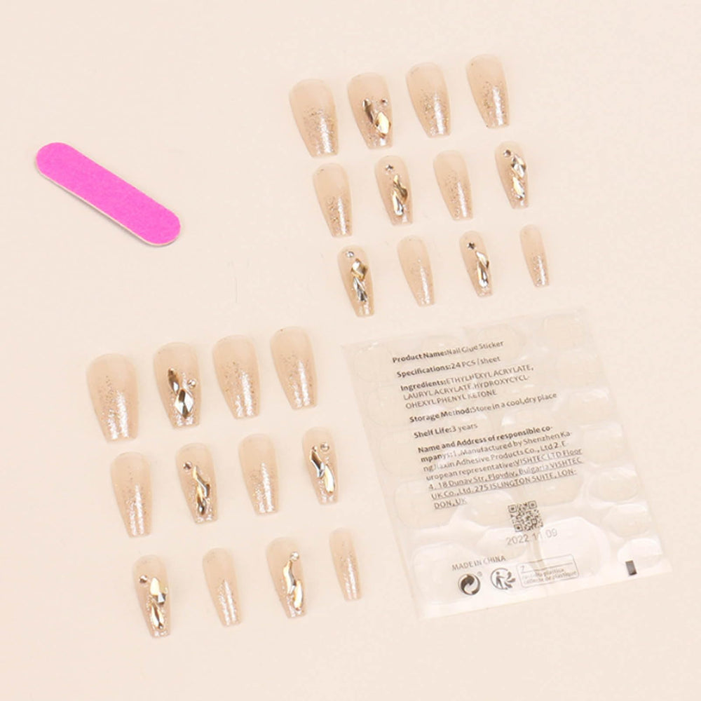 Ongles autocollants Hkanlre Coffin Doré Gradient, look élégant au quotidien.