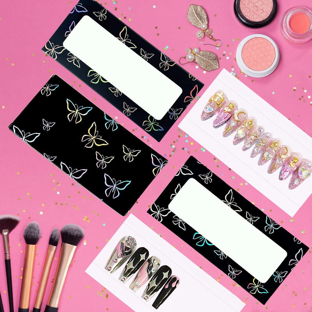 HLQHXWHZT boîtes ongles papillon laser noir pour une présentation haut de gamme.