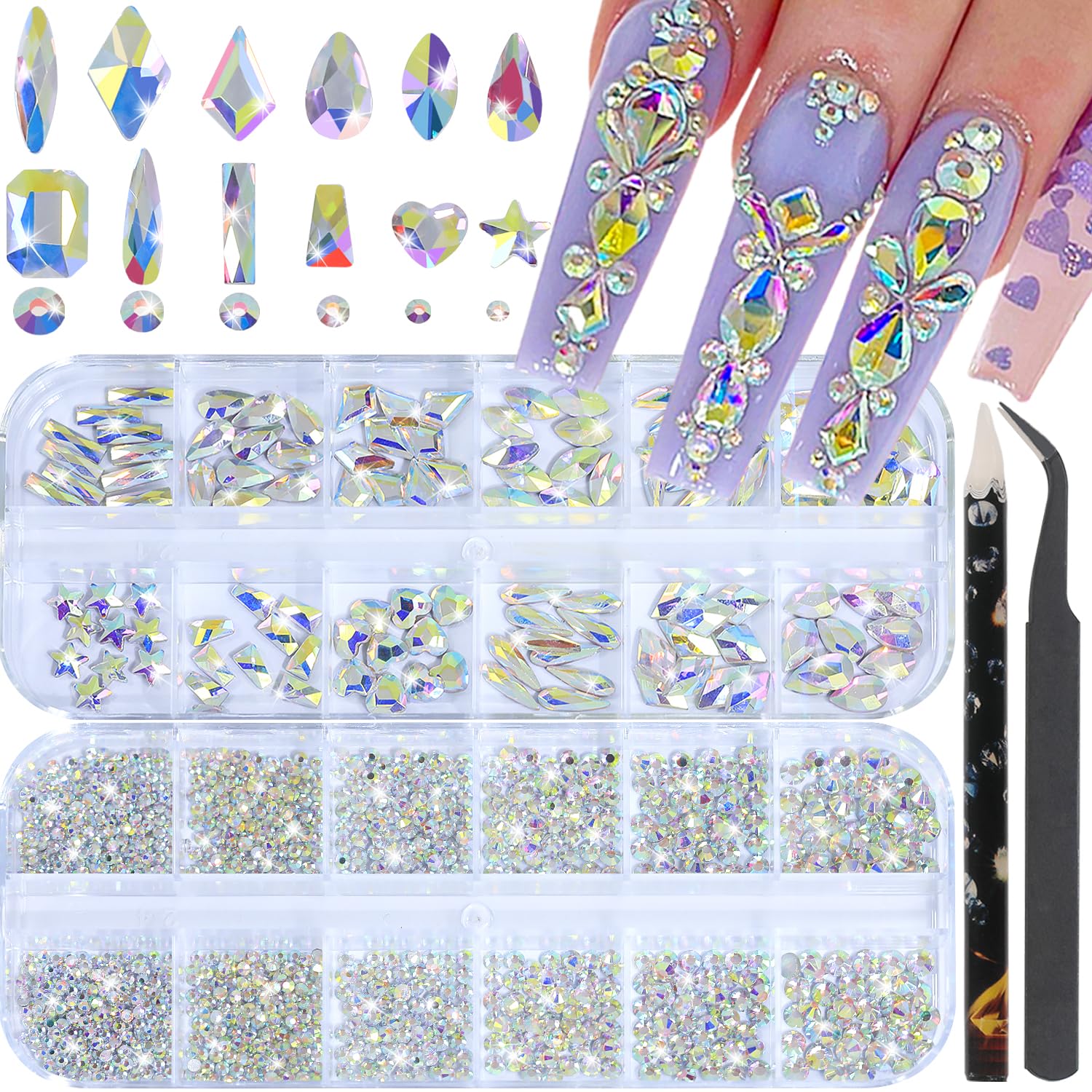 HNUIX kit-pierres-ongles-formes-multiples pour designs décoratifs des ongles variés et éclatants