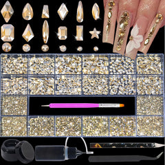 Kit de strass HNUIX Champagne Gold pour ongles, brillance éclatante et entretien facile.