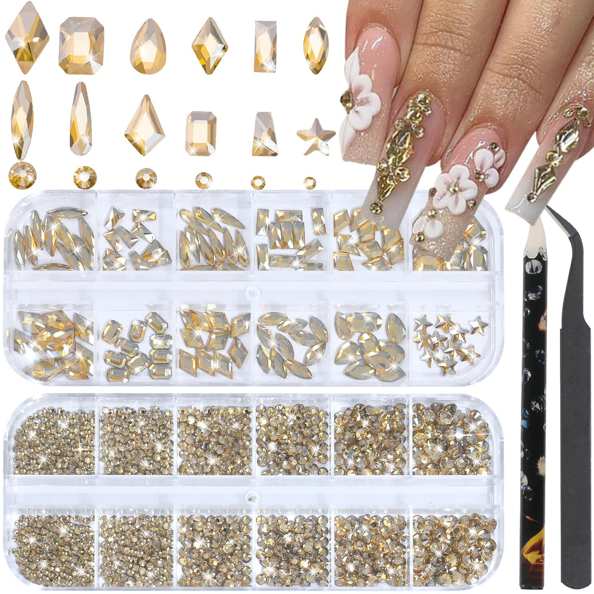 HNUIX Strass pour ongles champagne or, kit complet pour un look élégant.