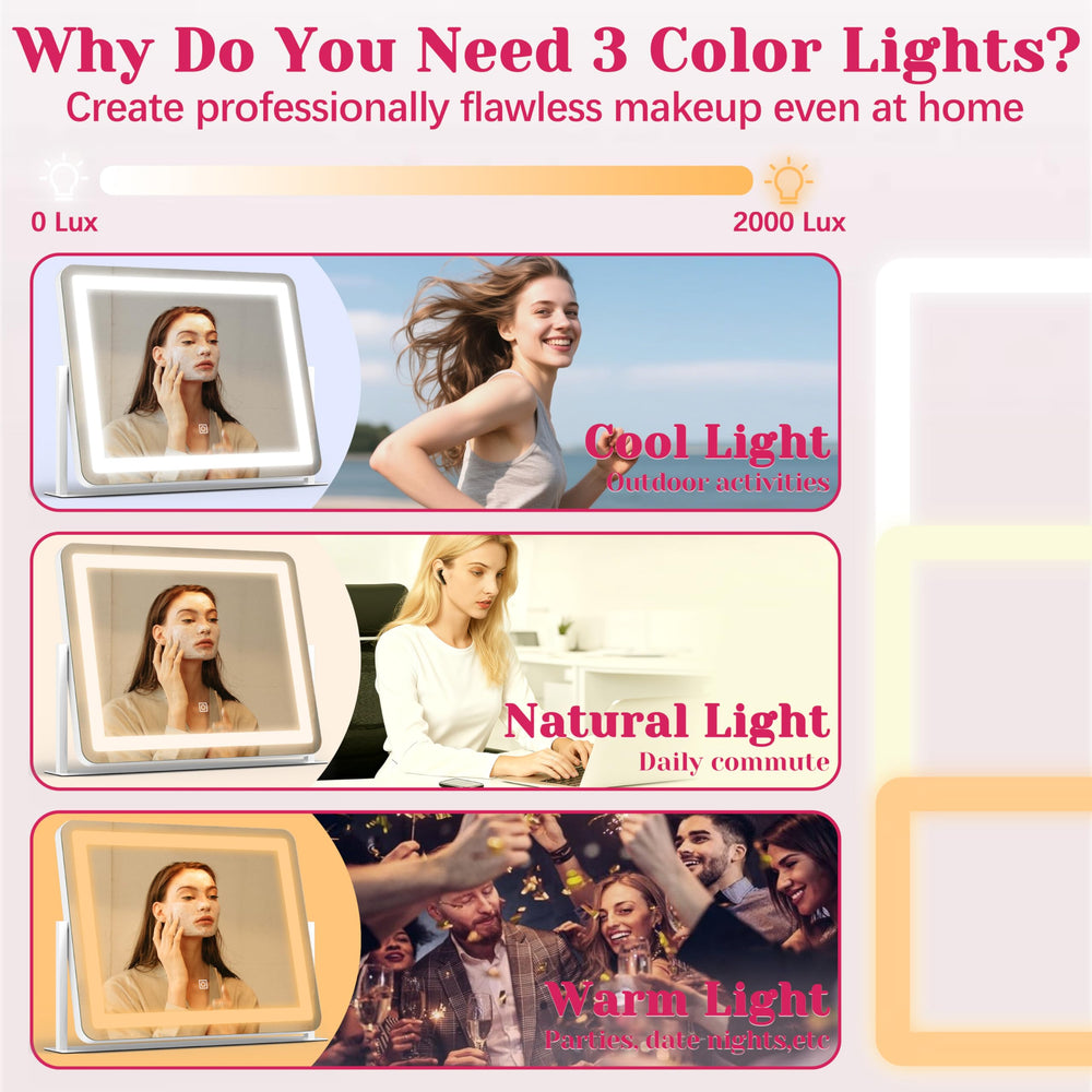 Éclairage LED durable sans remplacement pour routine maquillage quotidienne.