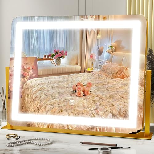 Miroir HNV doré avec lumière à 3 teintes pour jour et nuit