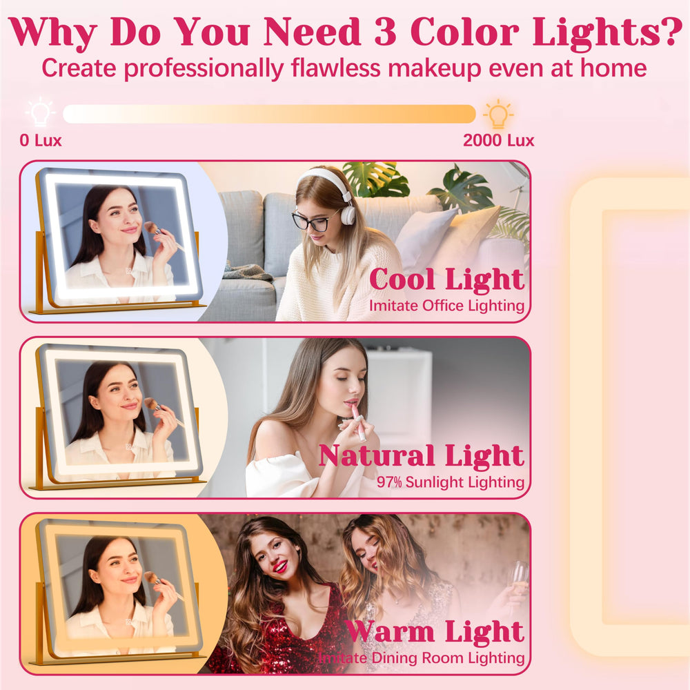 Miroir vanité lumineux HNV pratique sur bureau