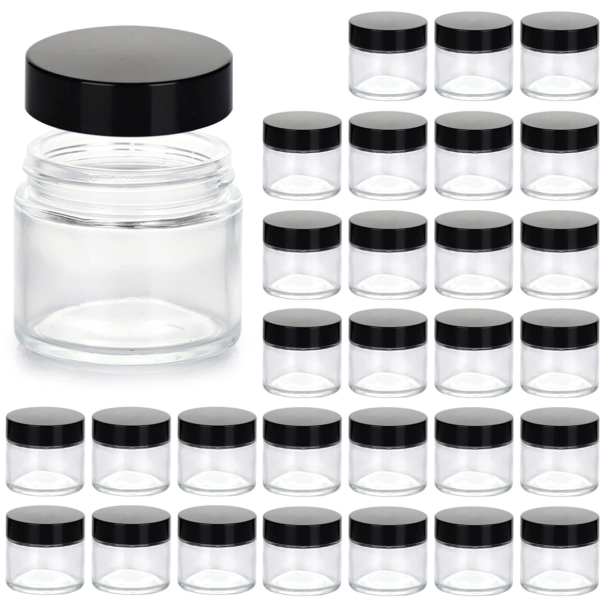 Bocal Hoa Kinh 2oz avec bouchon noir, parfait pour stocker crèmes et lotions en voyage.