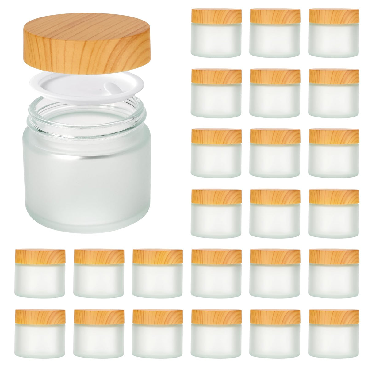 11 Hoa Kinh bocal en verre dépoli 2oz avec couvercle bois, lot de 24