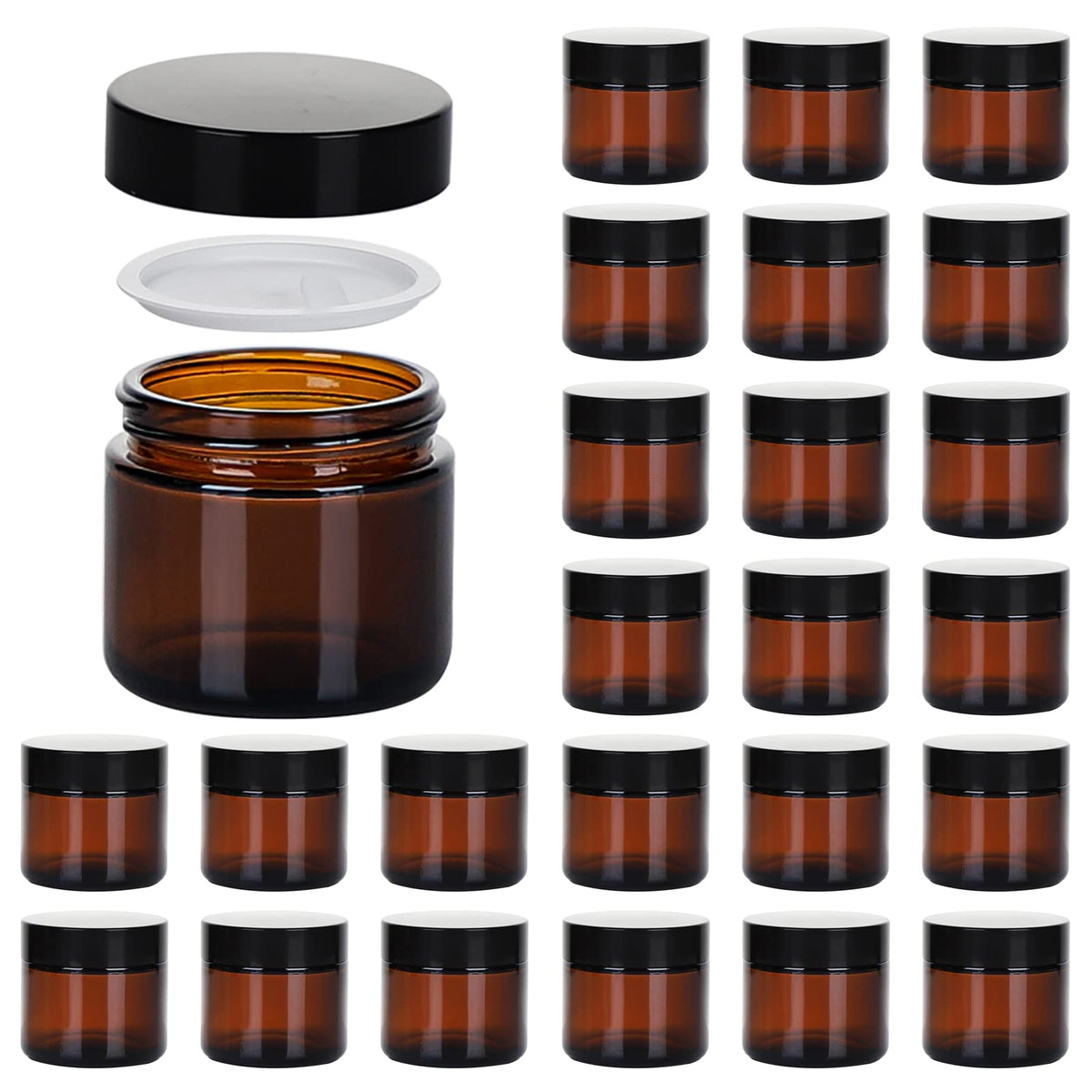 11 Hoa Kinh bocaux-verre ambré 2oz avec couvercle noir, protection contre la lumière.