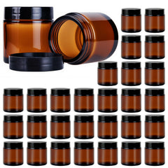 Pot Hoa Kinh en verre ambré 4 oz, couvercle noir, idéal pour crèmes.
