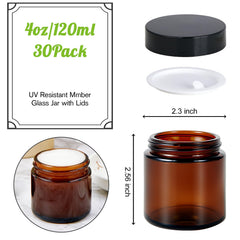 Bocal Hoa Kinh en verre ambré 4 oz, couvercle noir, rangement sûr.