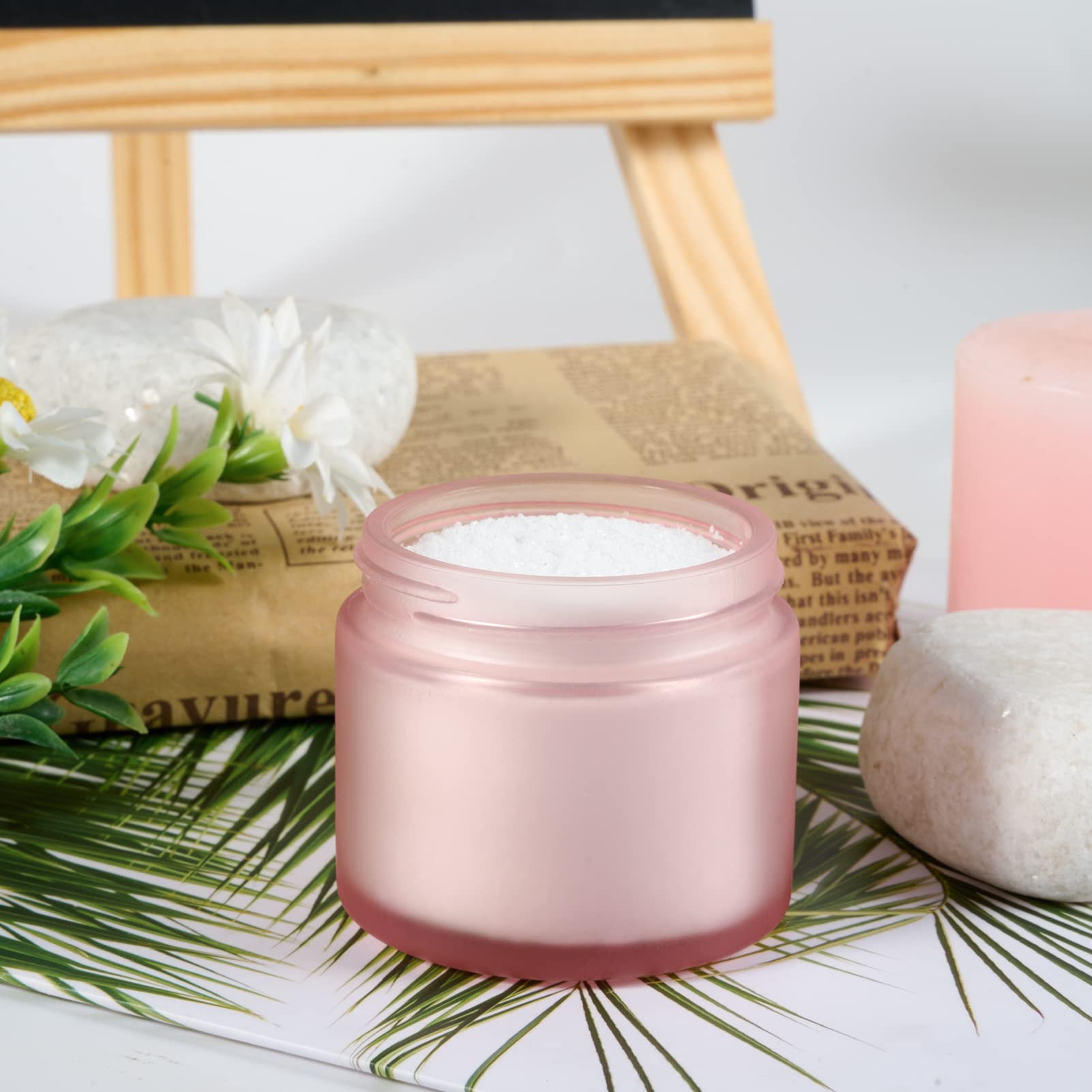 Pots Hoa Kinh 2 oz, rose givré, couvercle rose pour cosmétiques