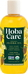 HobaCare huile jojoba : bouteille pure prête à hydrater durablement peau et cheveux.