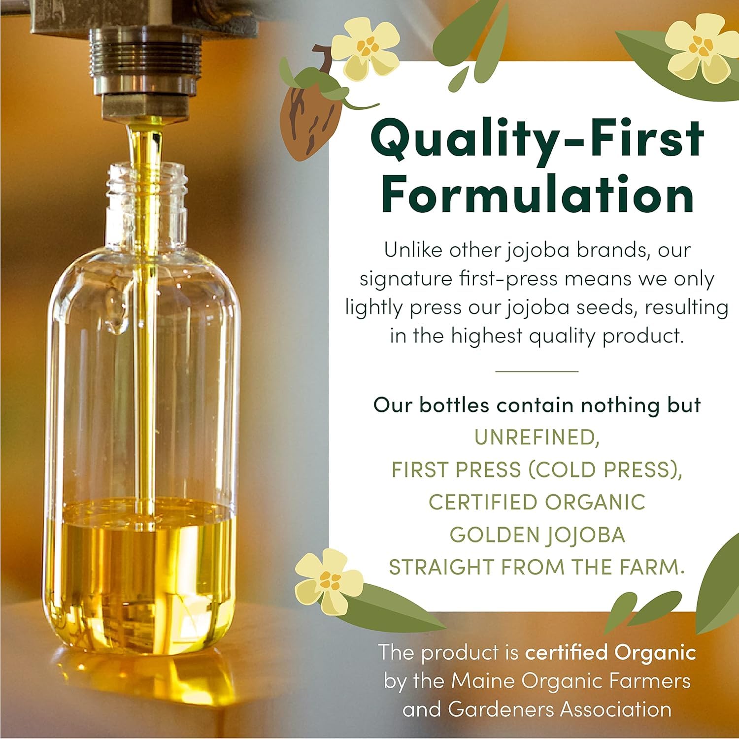 HobaCare huile jojoba : etiquette bio mettant en avant sa composition naturelle.
