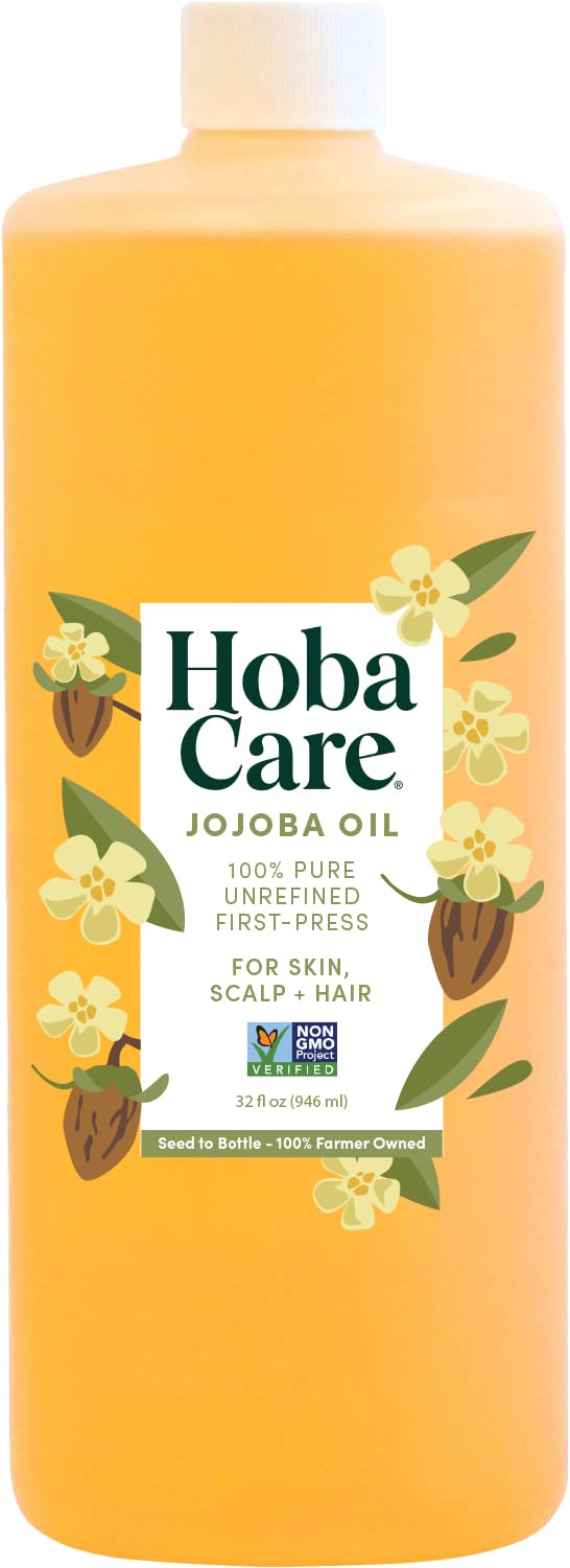 HobaCare huile jojoba purifiée en bouteille, hydratation légère pour peau et cheveux.