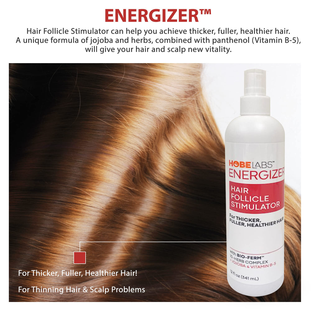 Hobe Labs Energizer : avant-après montrant densité et brillance des cheveux.
