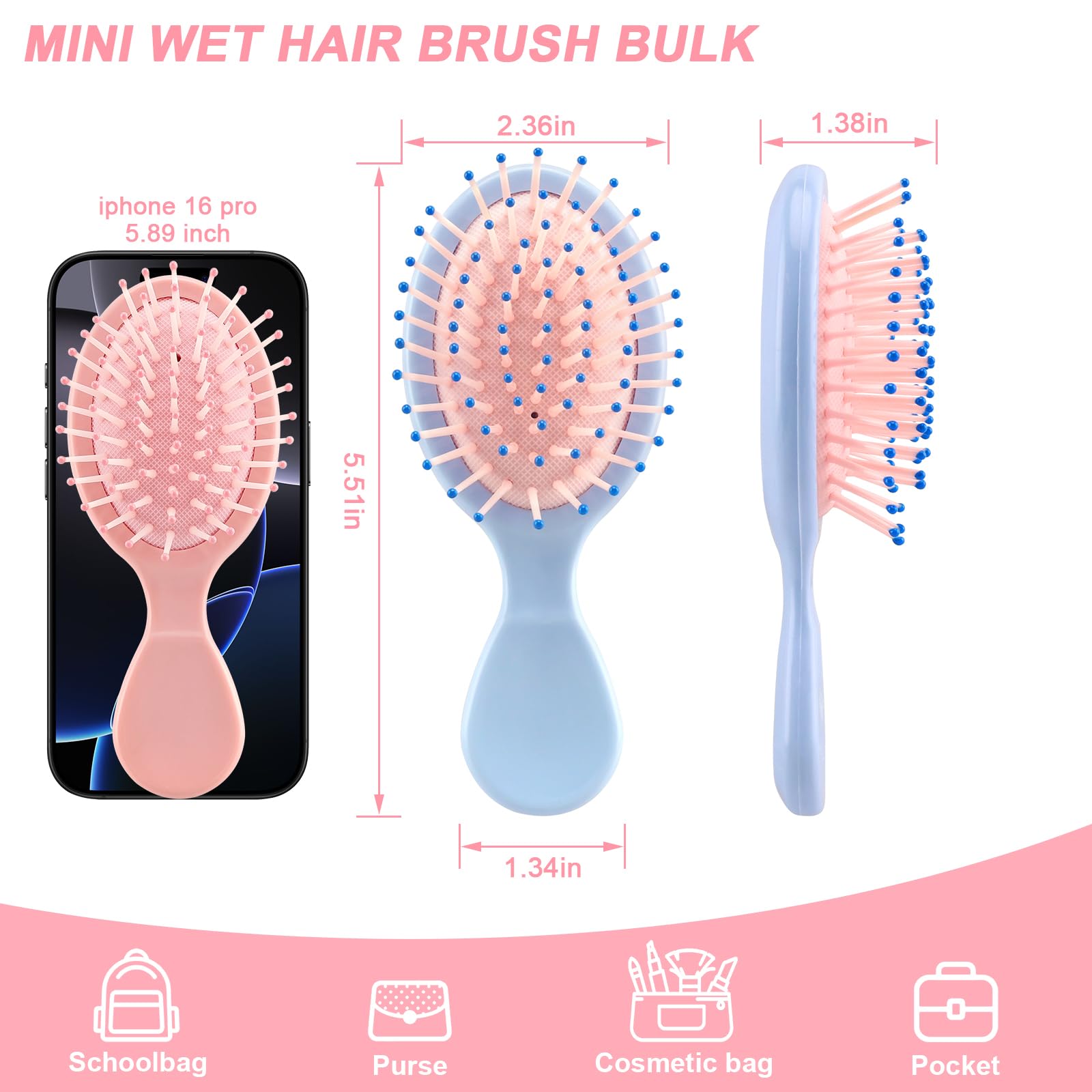 Brosse HOFASON mini 12 pièces bleu, légère et durable pour cheveux mouillés.