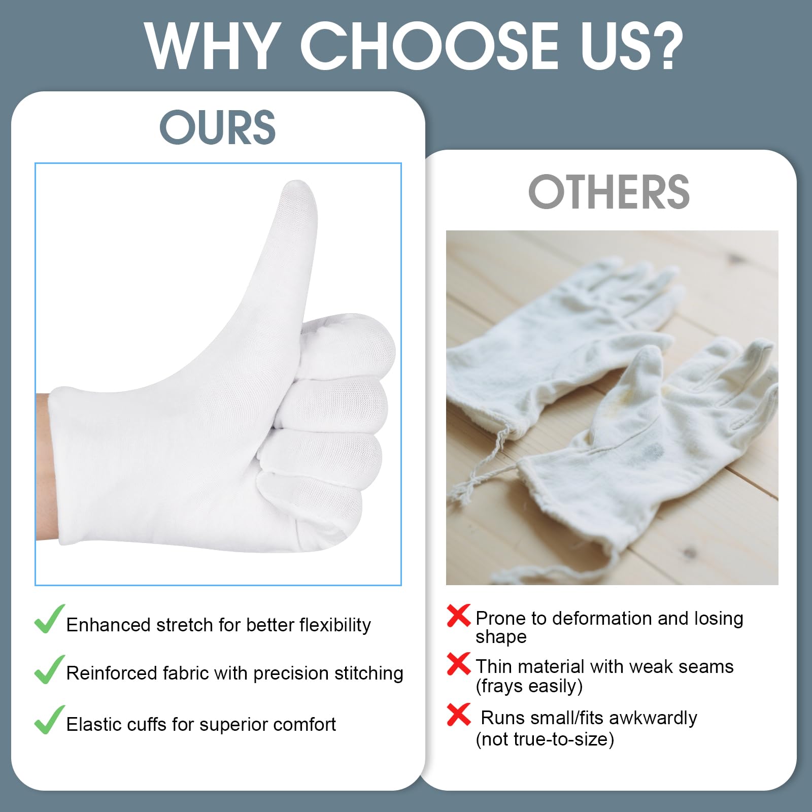 Gants coton blancs Hoiny, lavables en machine et durables.