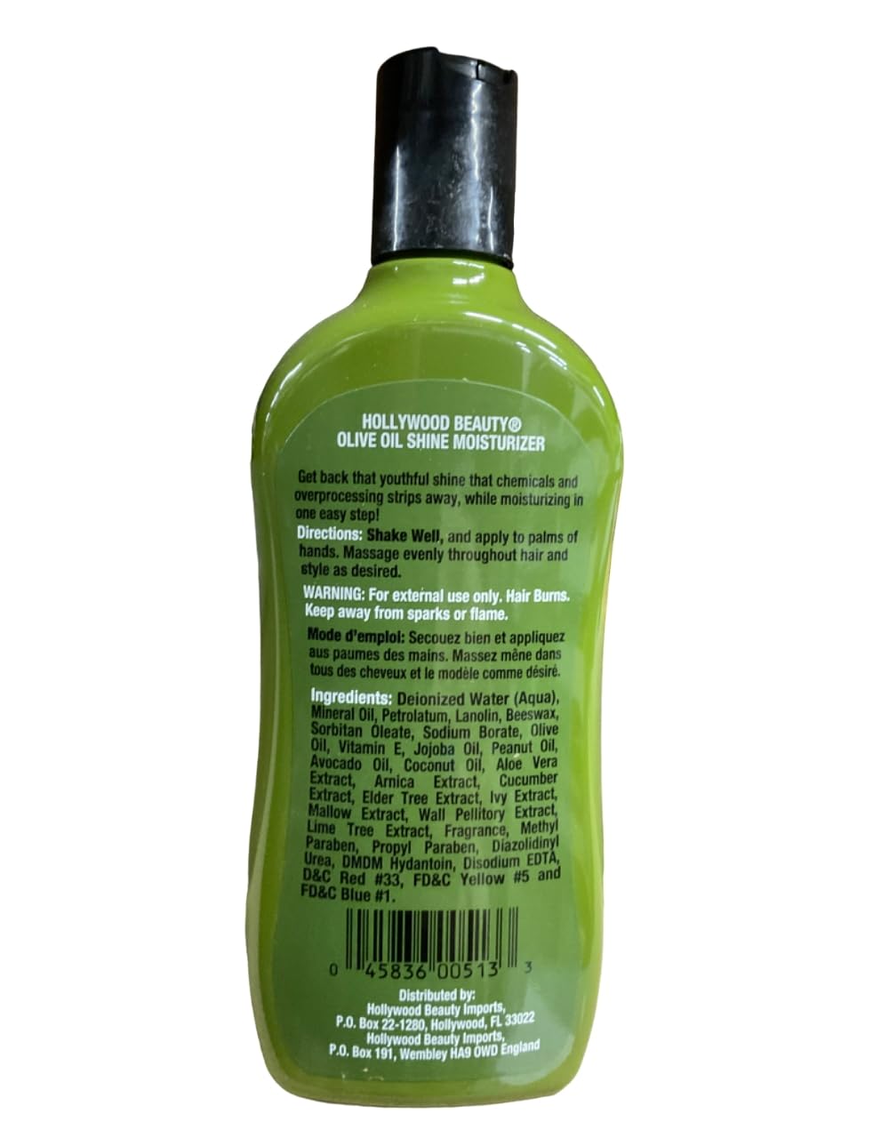 Hollywood Beauty application-huile-olive-brillance, usage polyvalent pour cheveux et peau.