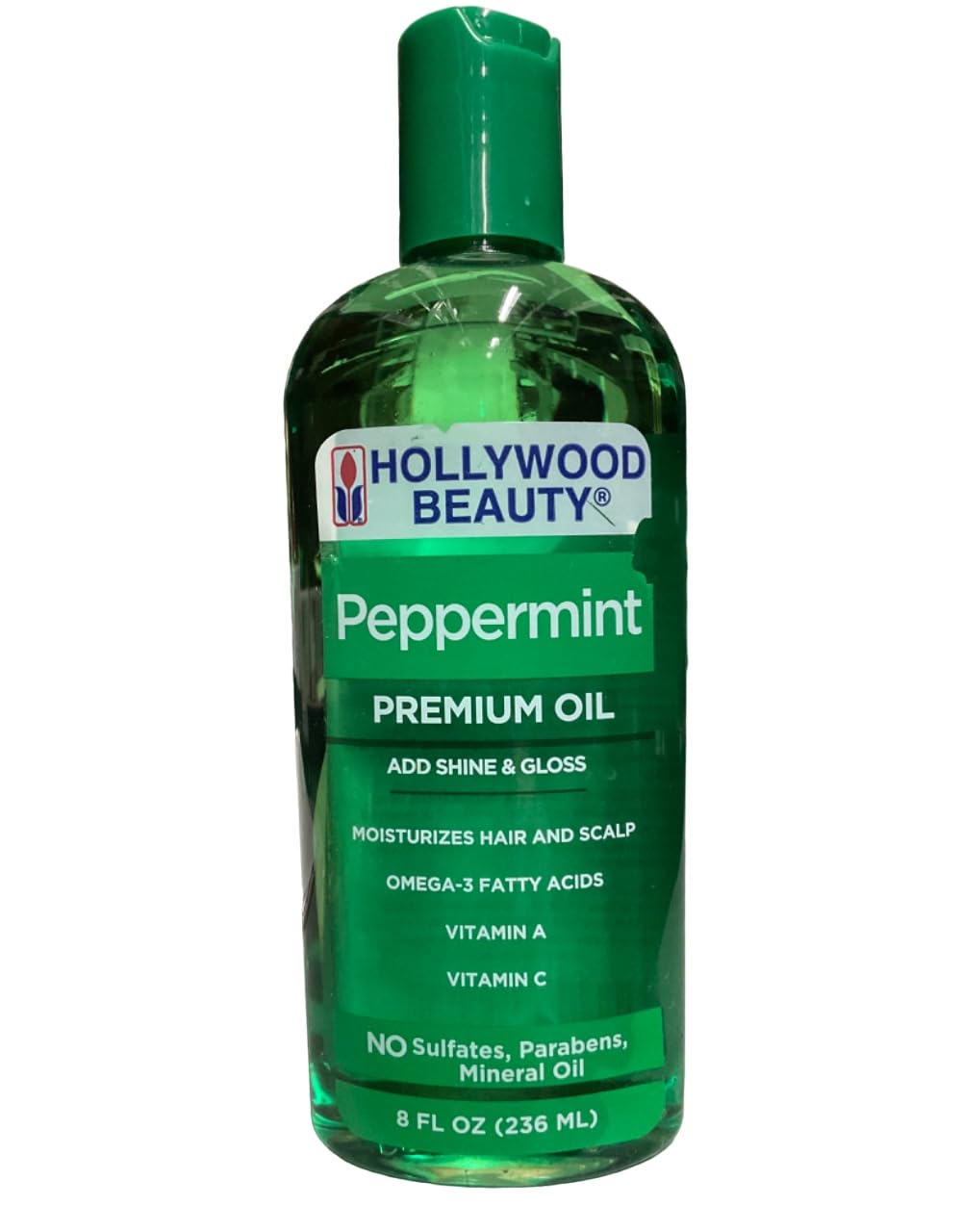 Hollywood Beauty huile menthe - bouteille 8oz, soin hydratant pour cheveux et peau.