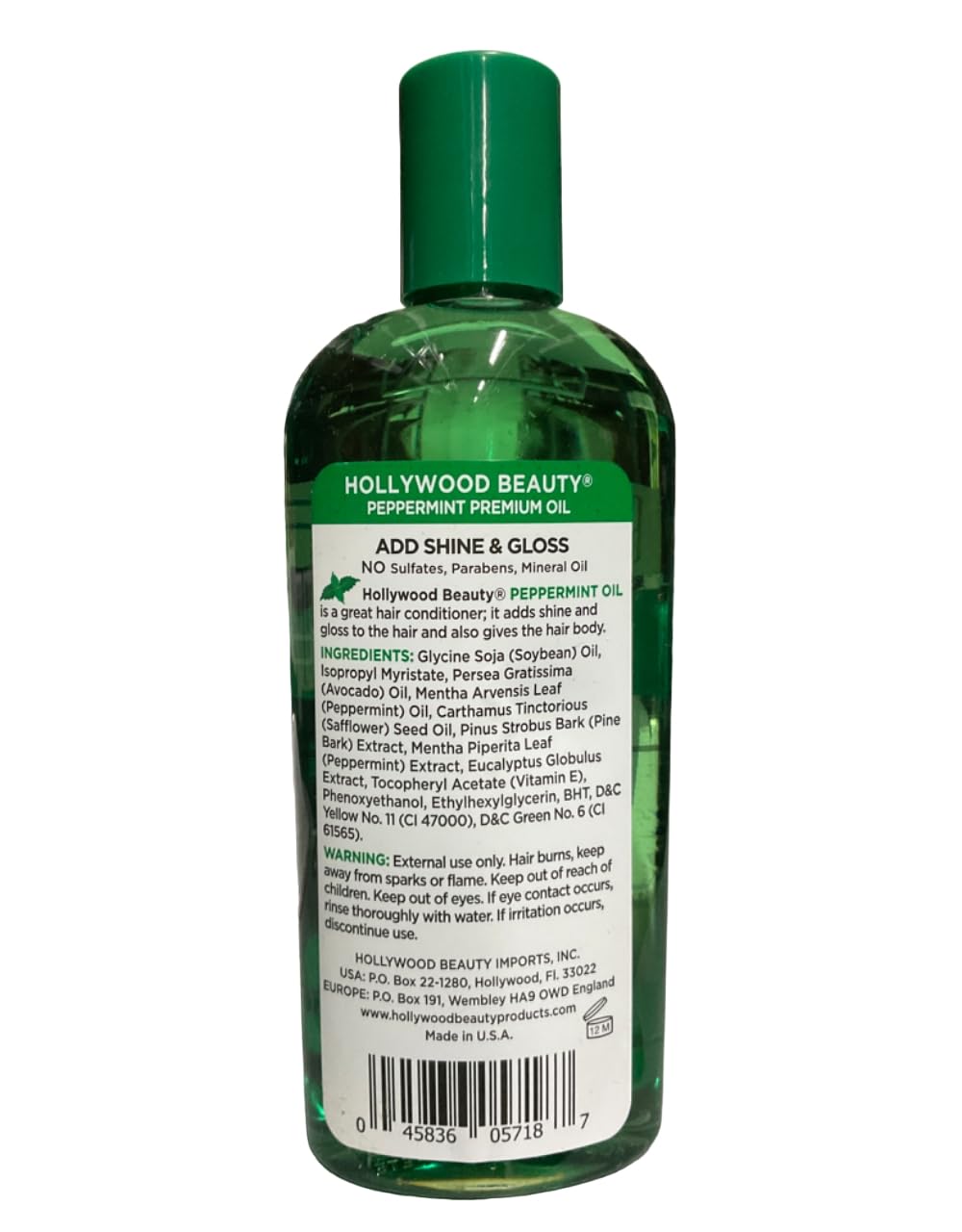 Hollywood Beauty huile menthe - brillance cheveux et apaisement du cuir chevelu.
