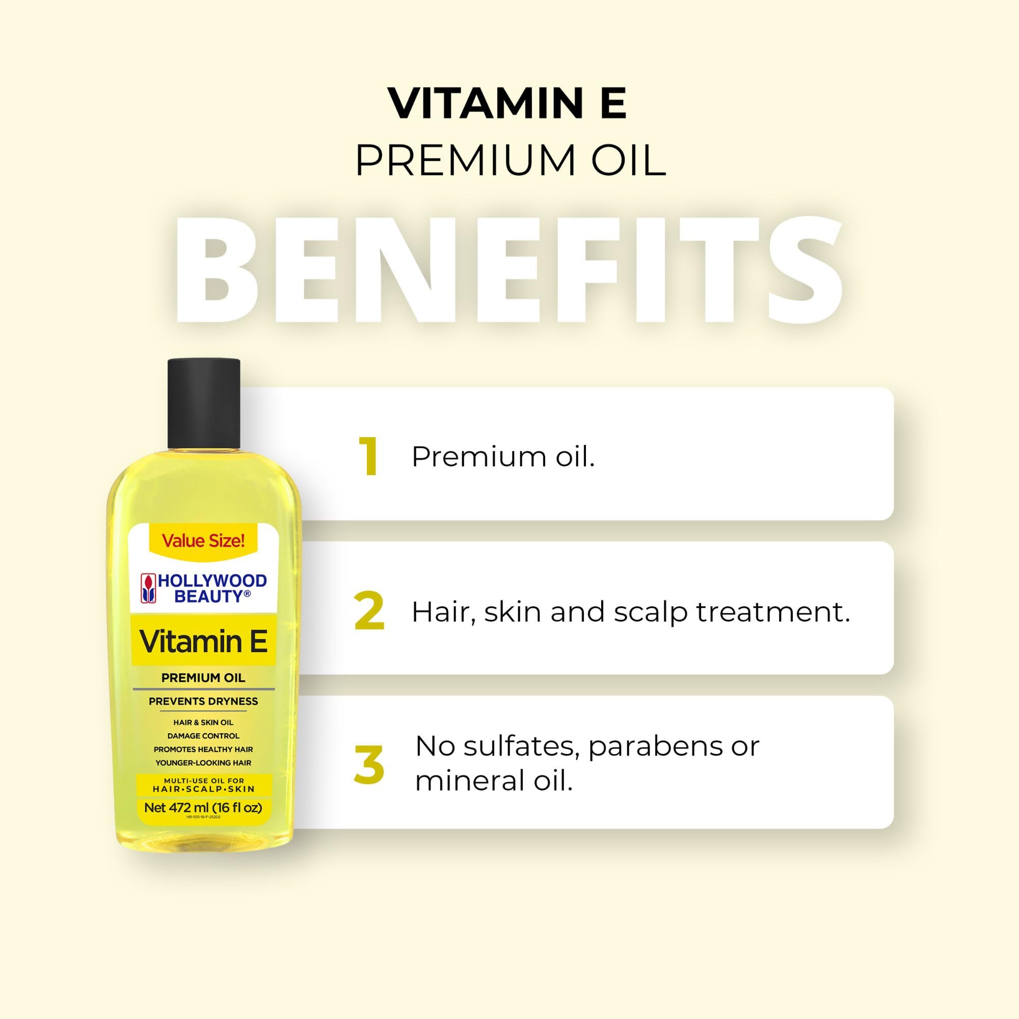 Hollywood Beauty Huile vitamine E – application capillaire nourrissante.