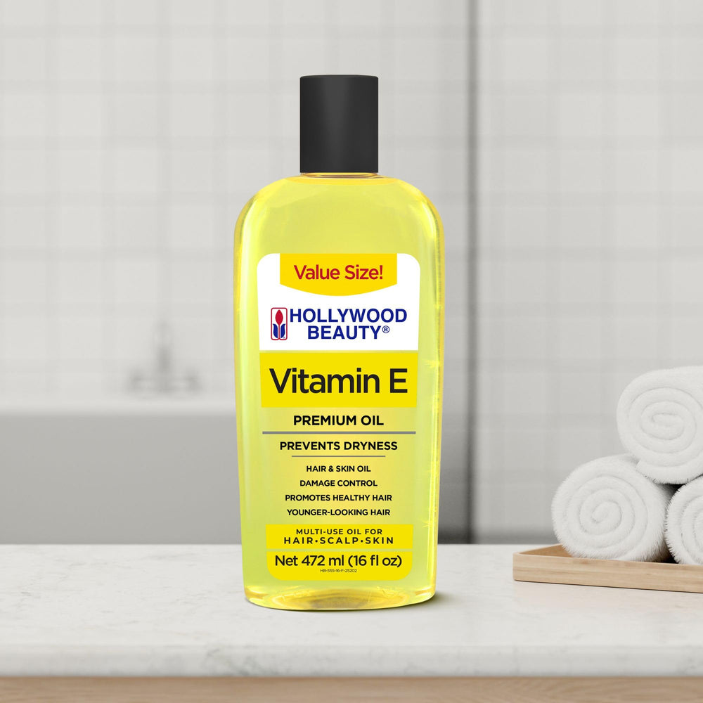 Hollywood Beauty Huile vitamine E – format 16oz pratique pour toute la famille.