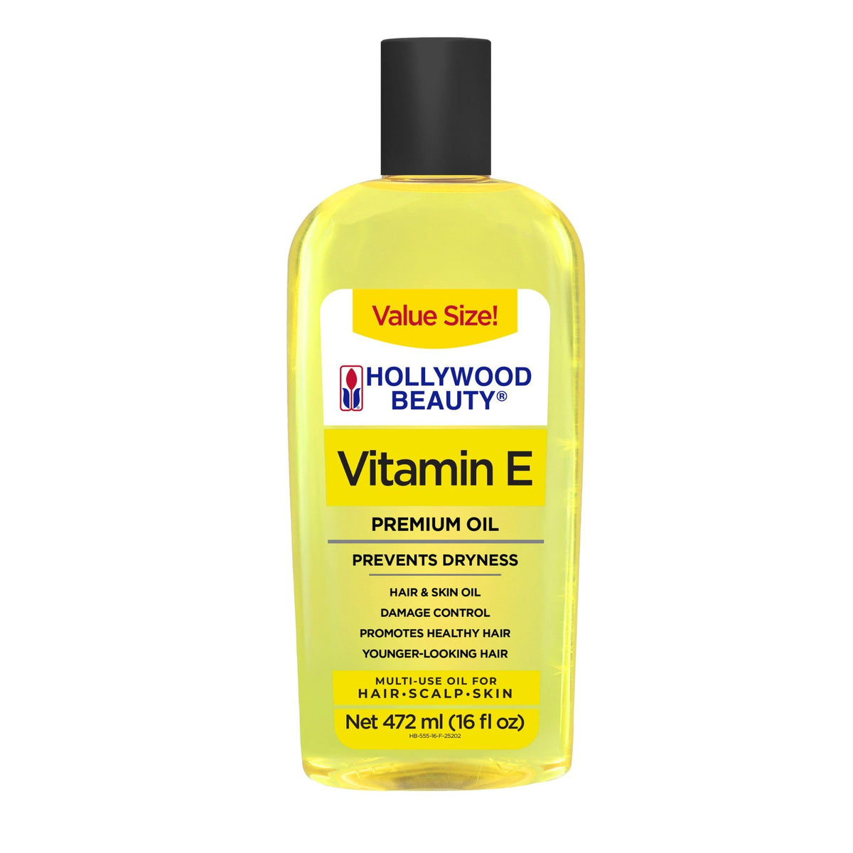 Hollywood Beauty Huile vitamine E – bouteille hydratante pour cheveux et peau.