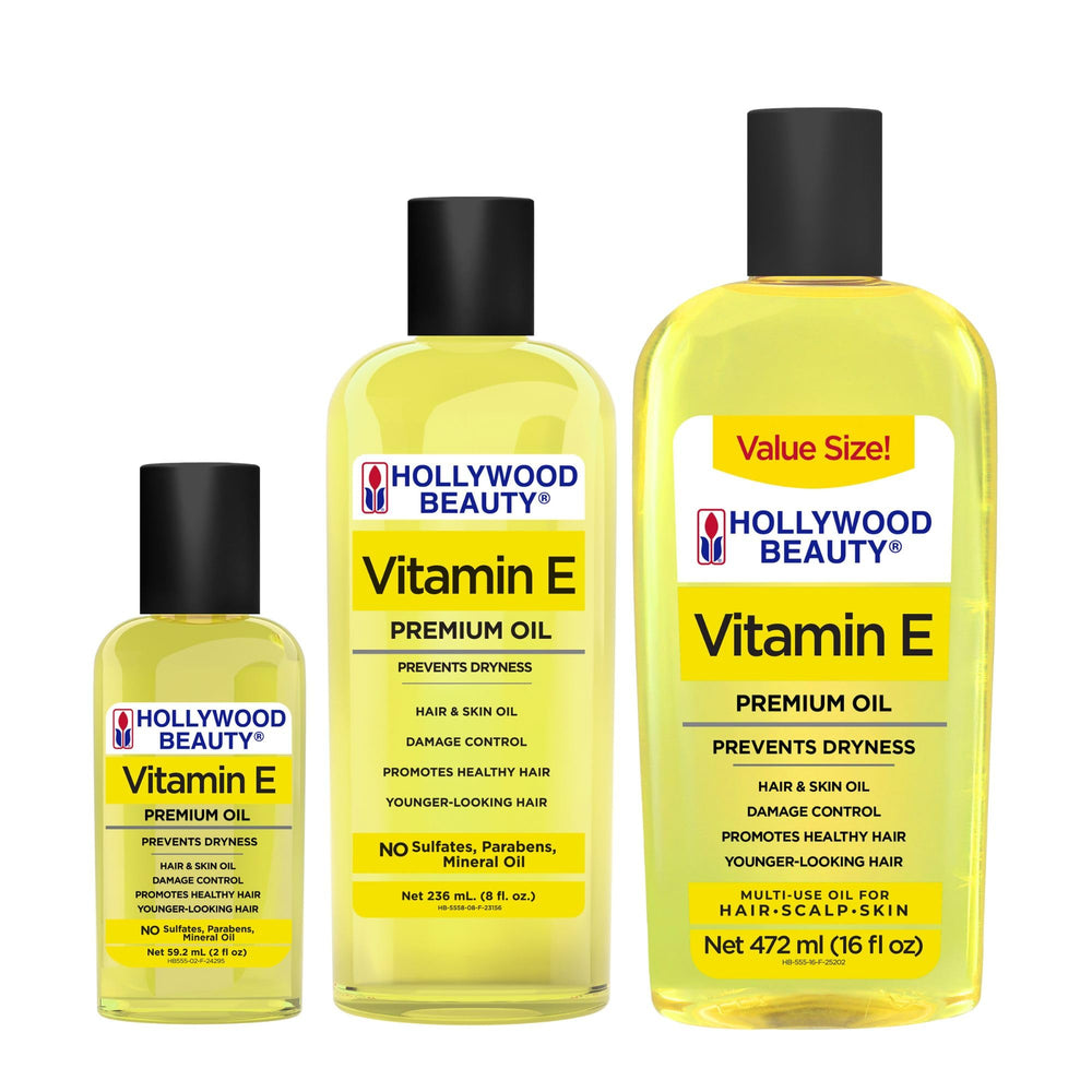 Hollywood Beauty Huile vitamine E – étiquette indiquant les ingrédients.